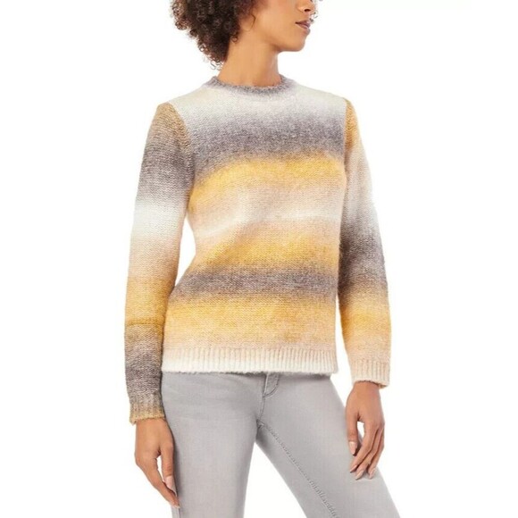 Jones New York Women's Crewneck Ombré Knit Sweater Yellow Gray size S - Picture 3 of 7